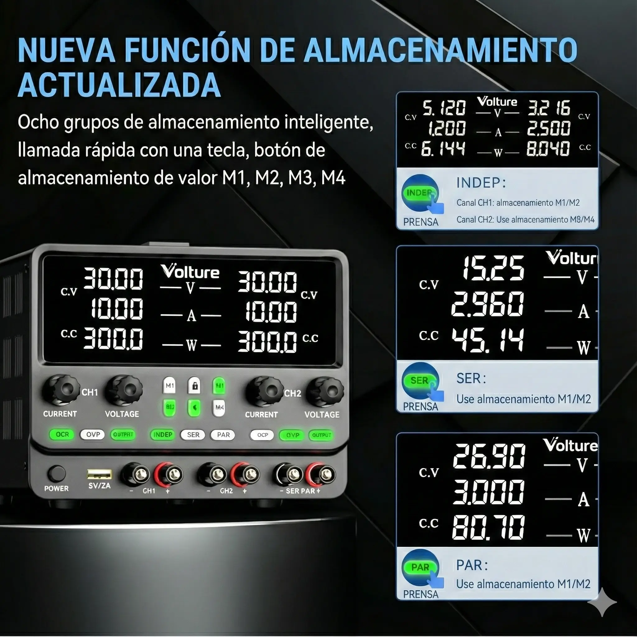 Fuente de Alimentación para Laboratorio Doble Canal Programable 30V 10A marca Volture con CS y CP (Serie / Paralelo) MechatronicStore Fuente de Alimentación para Laboratorio Doble Canal Programable 30V 10A marca Volture con CS y CP (Serie / Paralelo) - Imagen 2
