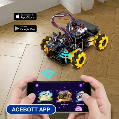 Kit Starter Auto Robot Inteligente con ESP32 Mecanum Multidireccional ACEBOTT MechatronicStore Kit Starter Auto Robot Inteligente con ESP32 Mecanum Multidireccional ACEBOTT