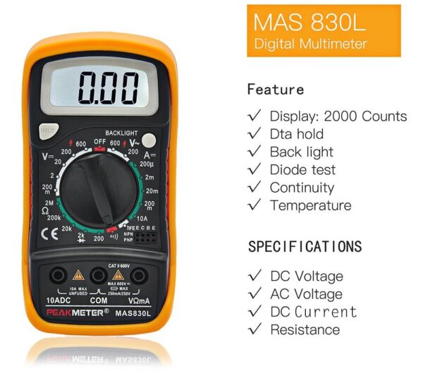 Multi Tester Digital con Protector MAS-830L