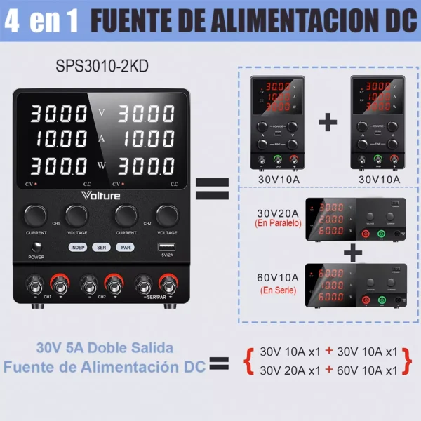 Fuente Alimentación Doble Canal Profesional 60v o 20a Volture - Imagen 3