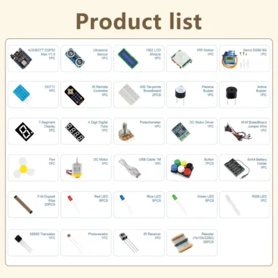 Kit ESP32 de Electrónica Starter Básico con Pack Expansión ACEBOTT QE200 +QE201 MechatronicStore Kit ESP32 de Electrónica Starter Básico con Pack Expansión ACEBOTT QE200 +QE201