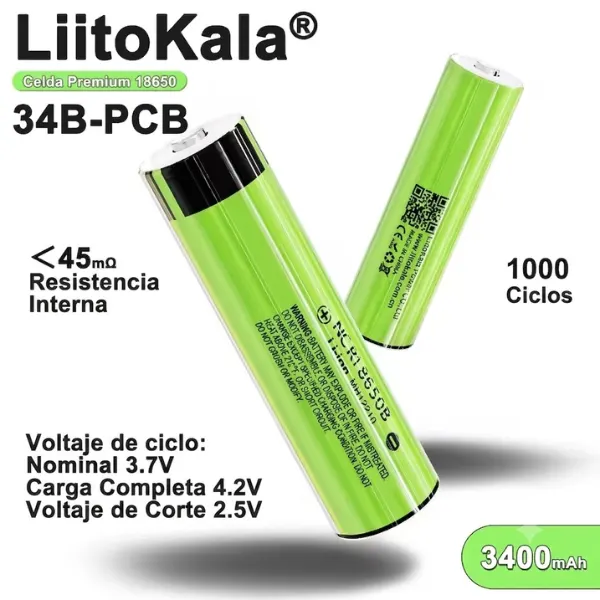 Batería 18650 3400mAh PCB LiitoKala Punta