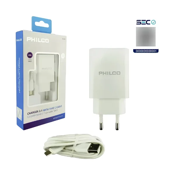 Cargador Cargador USB Philco 2 puertos + Cable USB C 2A 5V MechatronicStore Cargador USB Philco 2 puertos + Cable USB C 2A 5V