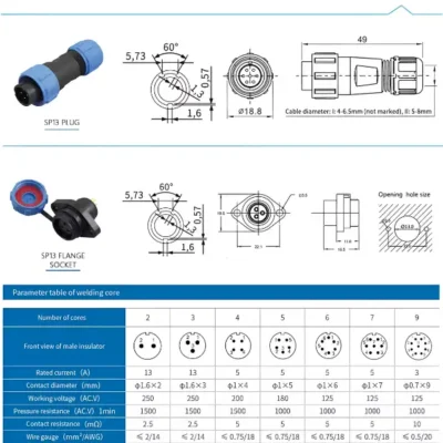 Conector SP13 IP68 2/3/4 PIN Macho + Hembra Tipo Panel MechatronicStore Conector SP13 IP68 2/3/4 PIN Macho + Hembra Tipo Panel