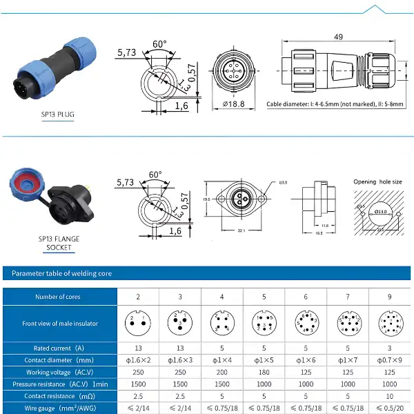 Conector SP13 IP68 2/3/4 PIN Macho + Hembra Tipo Panel MechatronicStore Conector SP13 IP68 2/3/4 PIN Macho + Hembra Tipo Panel - Imagen 5