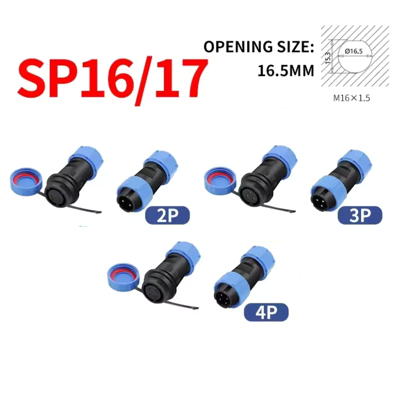 Conector SP16/17 IP68 2/3/4 PIN Macho + Hembra Tipo Cable - 4 MechatronicStore Conector SP16/17 IP68 2/3/4 PIN Macho + Hembra Tipo Cable - 4