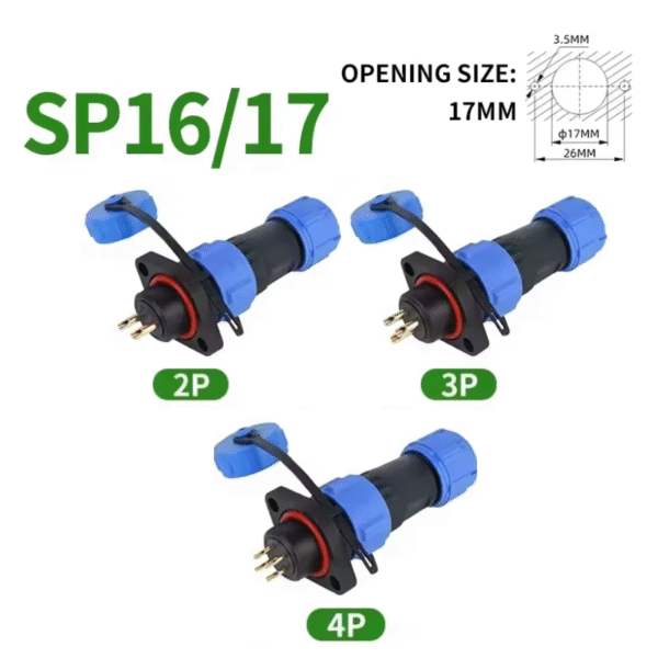 Conector SP16/17 IP68 2/3/4 PIN Macho + Hembra Tipo Panel - 4