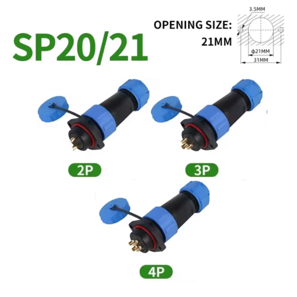 Conector SP20/21 IP68 2/3/4 PIN Macho + Hembra  21mm