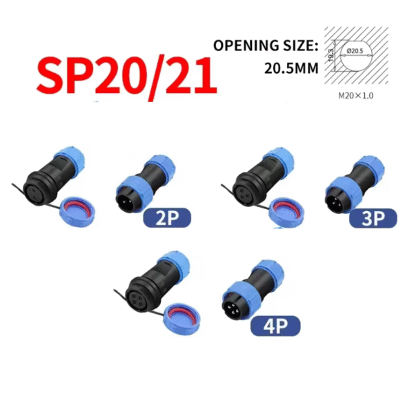 Conector SP20/21 IP68 2/3/4 PIN Macho + Hembra  20.5mm