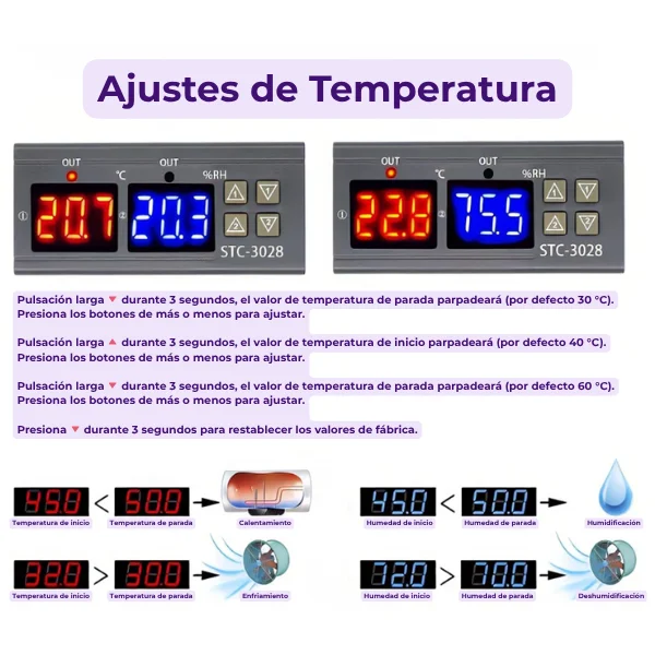 STC-3028 Controlador de temperatura y humedad STC-3028 MechatronicStore Controlador de temperatura y humedad STC-3028 - Imagen 3
