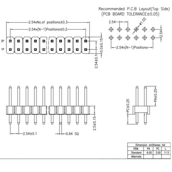 Fila pin header macho 2x40pin