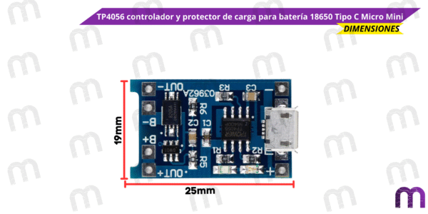 TP4056 controlador y protector de carga para batería 18650 Tipo C Micro Mini - Imagen 9