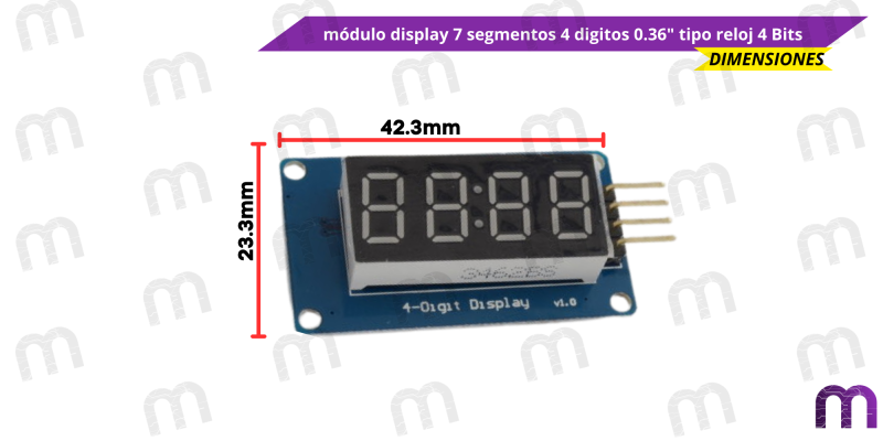 display módulo display 7 segmentos 4 digitos 0.36" tipo reloj 4 Bits