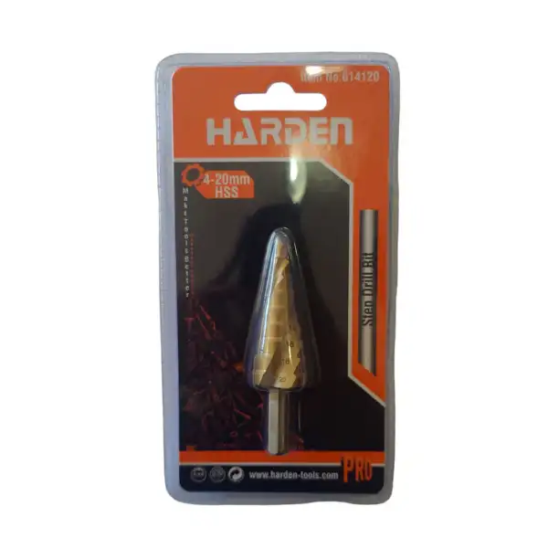 Broca escalonada Harden 4-20mm en acero HSS profesional.