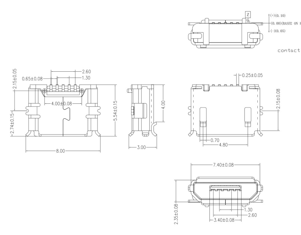 Micro USB Tipo B Hembra Para PCB
