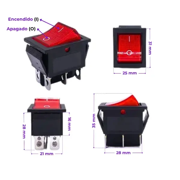Interruptor Switch Grande 6 Pines 16A MechatronicStore Interruptor Switch Grande 6 Pines 16A - Imagen 2