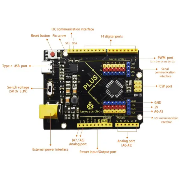 Keyestudio PLUS Development Board con Interfaz USB-C para Arduino Uno R3 (2)