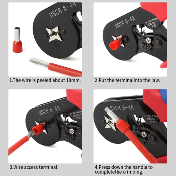 Kit Alicates de Crimpado HSC8 6-4A + 1200 Terminales Tubulares Ferrules Profesional (9)