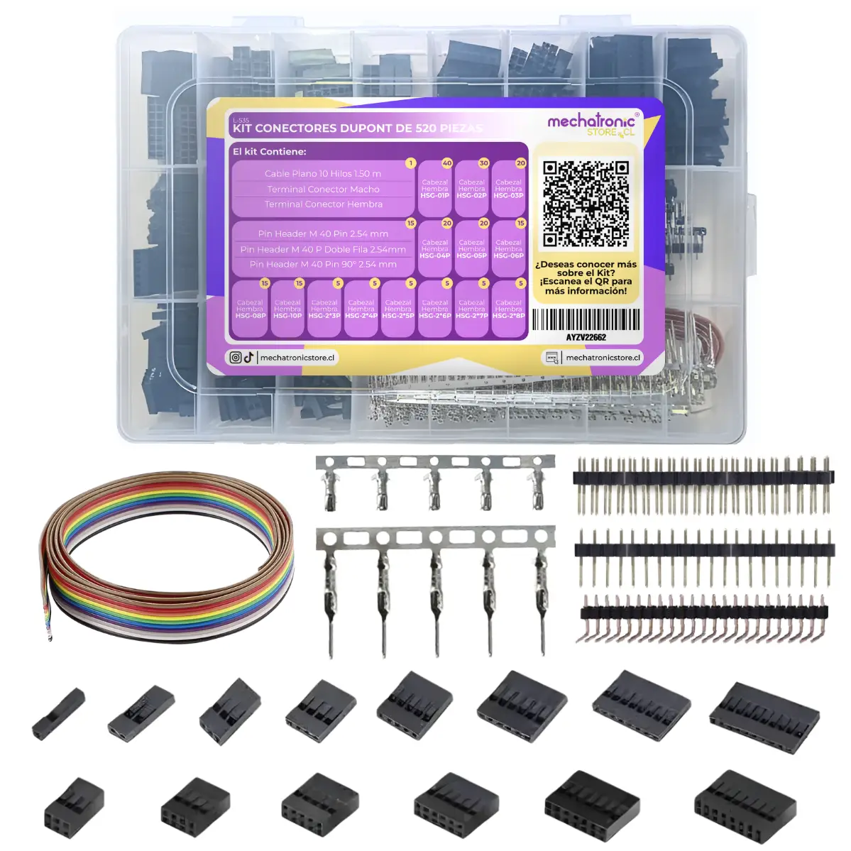 Kit Conectores DuPont de 520 Piezas 2.54MM MechatronicStore Kit Conectores DuPont de 520 Piezas 2.54MM