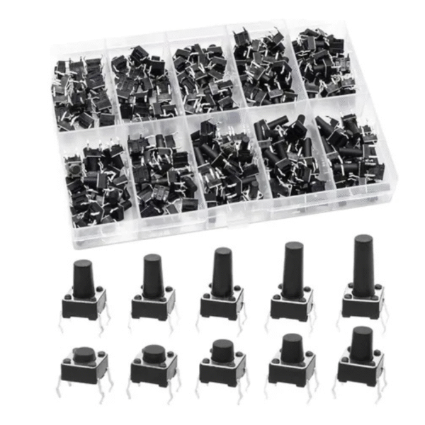 Kit de 200 Pulsadores Táctiles 6x6mm – 10 Tipos