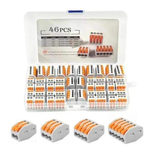 Kit de 46 Conectores Rápidos Tipo Wago (2, 3, 4 y 5 Entradas)