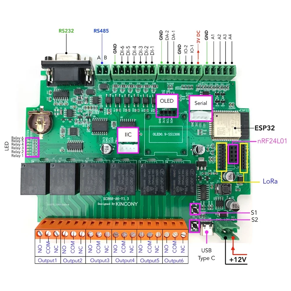 Placa Relés IoT ESP32 KC868-A6 MechatronicStore Placa Relés IoT ESP32 KC868-A6