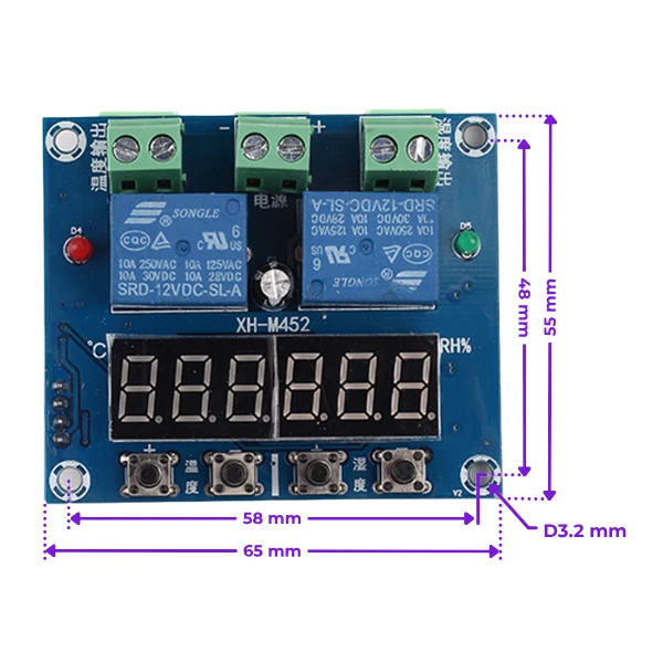 Módulo de control de temperatura y humedad XH-M452 (3)