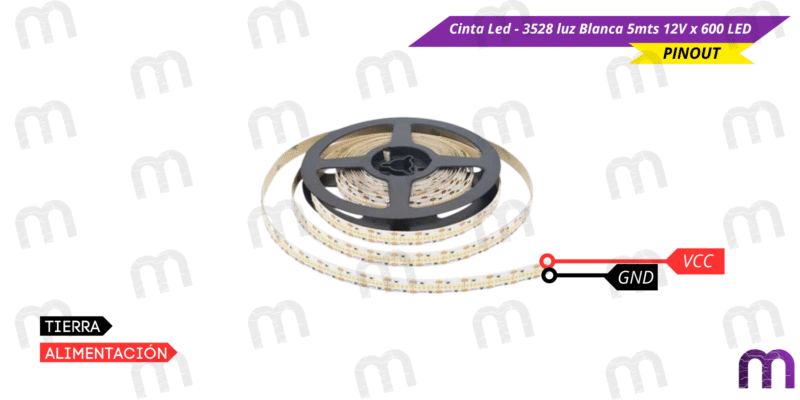 Cinta Led Cinta Led - 3528 luz Blanca 5mts 12V x 600 LED