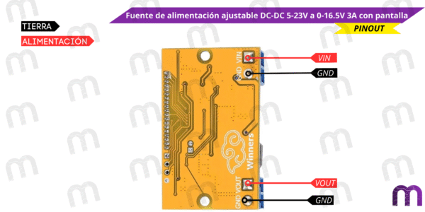 Fuente de alimentación ajustable DC-DC 5-23V a 0-16.5V 3A con pantalla - Imagen 3