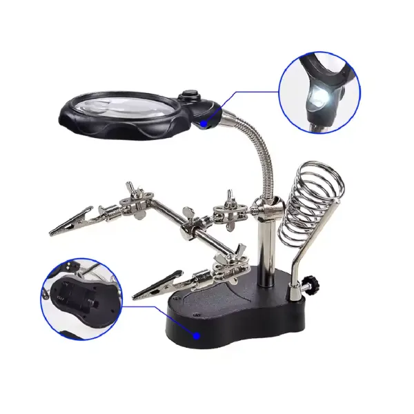Tercera Mano con Lupa, Porta Cautín y Luz Led MechatronicStore Tercera Mano con Lupa, Porta Cautín y Luz Led - Imagen 3