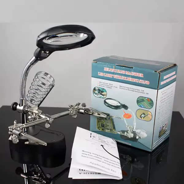 Tercera Mano con Lupa, Porta Cautín y Luz Led MechatronicStore Tercera Mano con Lupa, Porta Cautín y Luz Led - Imagen 2