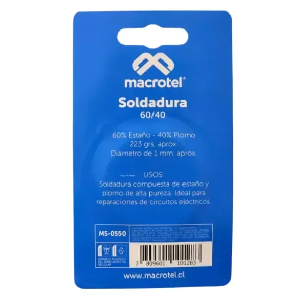 estaño soldadura 60 40 macrotel Estaño Soldadura 1mm 60/40 Macrotel 223g MechatronicStore Estaño Soldadura 1mm 60/40 Macrotel 223g — vista 3