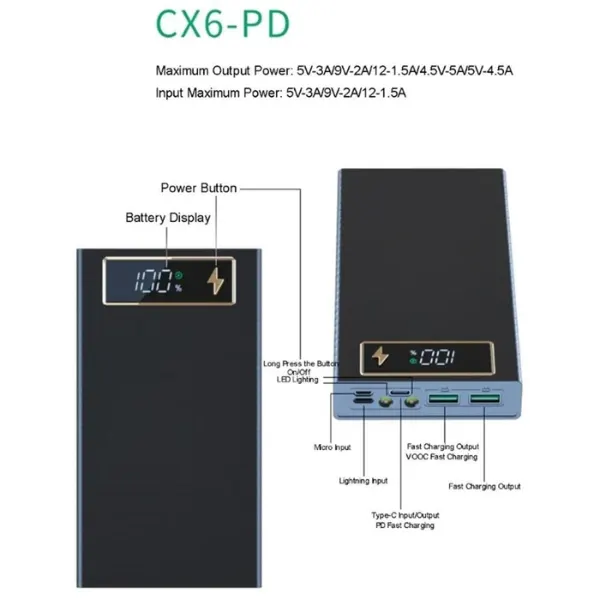 power bank cx6 Carcasa Power Bank CX6 DIY para 6 Baterías 18650 MechatronicStore Carcasa Power Bank CX6 DIY para 6 Baterías 18650