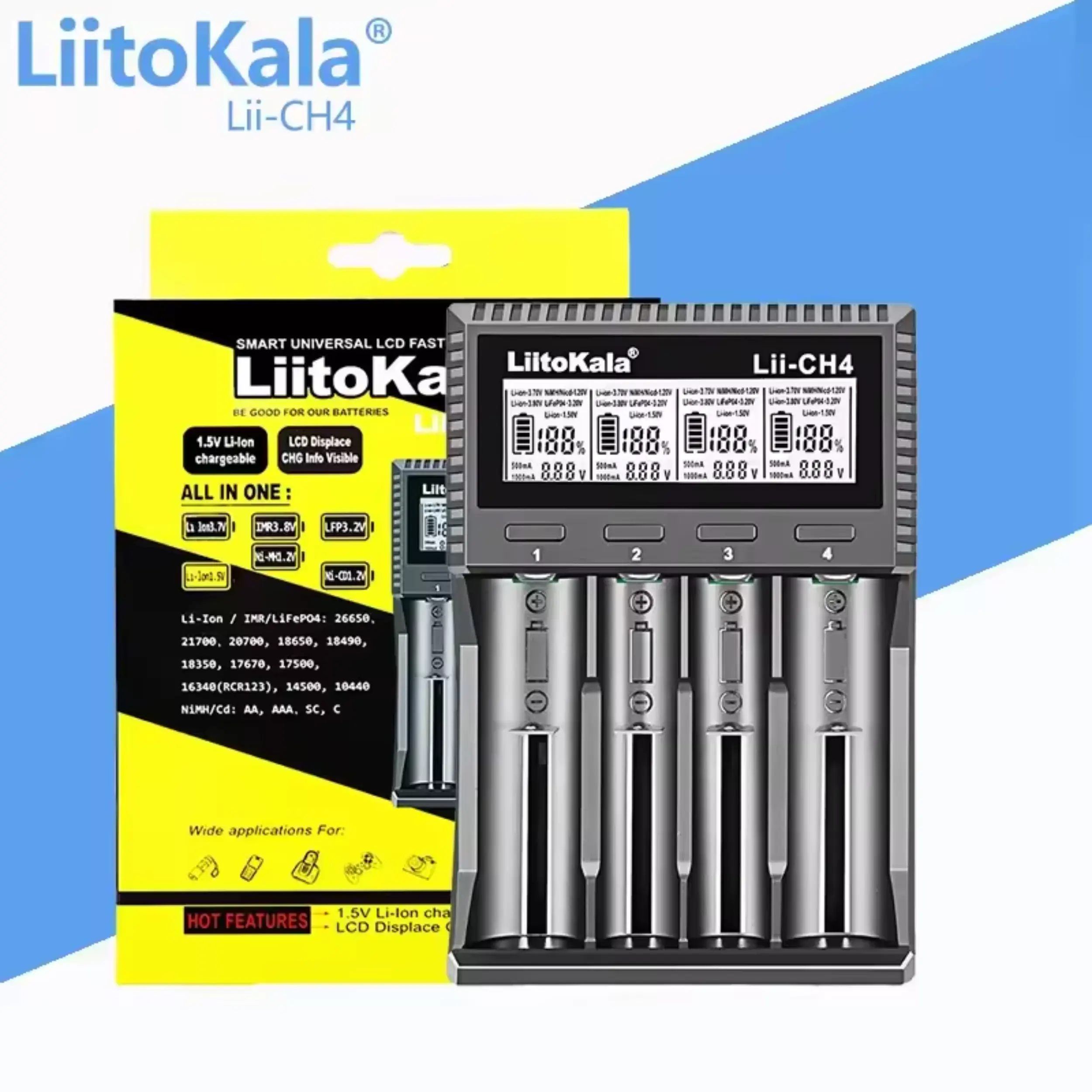 Cargador 18650 LiitoKala Lii-CH4 MechatronicStore Cargador 18650 LiitoKala Lii-CH4