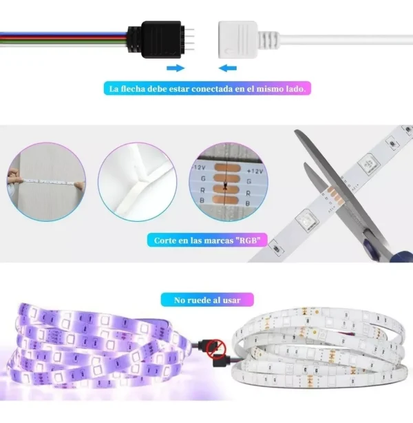 Tira Cinta Luces Led RGB 10m Chip 5050 Real + Transformador - Imagen 3