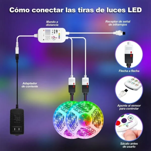 Tira Luces Cinta Led App Control 5050 RGB 20m Música Bluetooth - Imagen 3