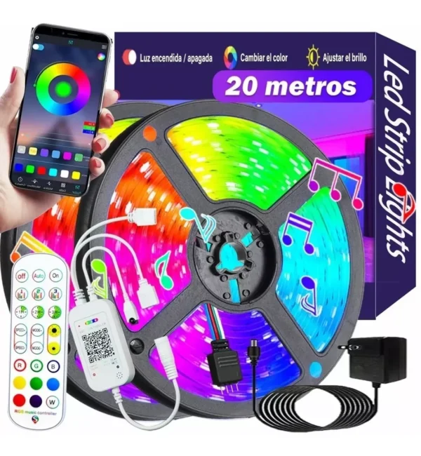 Tira Luces Cinta Led App Control 5050 RGB 20m Música Bluetooth - Imagen 2