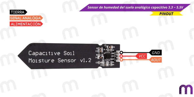 Sensor de humedad del suelo analógico capacitivo 3.3 ~ 5.5V