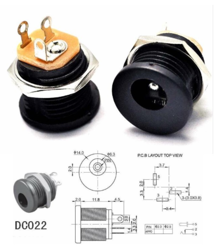 Jack DC hembra para chasis 2.1x5.5mm MechatronicStore pinout hembra jack dc