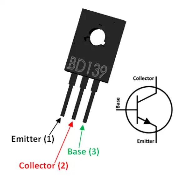 Transistor Transistor NPN de Potencia Media BD139 (1.5A / 80V) MechatronicStore Transistor NPN de Potencia Media BD139 (1.5A / 80V)