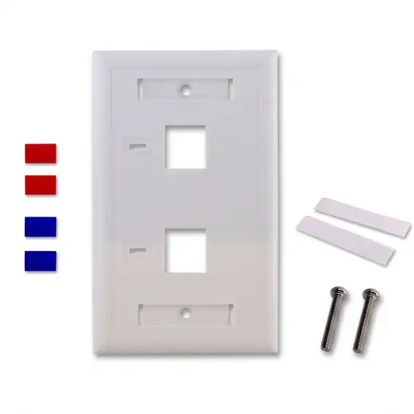 RJ45 Tapa de Pared Doble (Face Plate) para Jack Keystone RJ45 - Blanca MechatronicStore Face Plate Doble para Jack Keystone RJ45 - Pared Blanca (Incluye Tornillos)