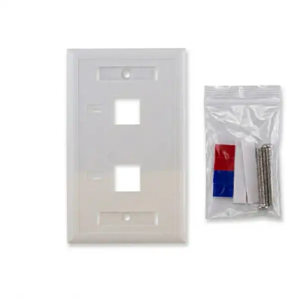 RJ45 Tapa de Pared Doble (Face Plate) para Jack Keystone RJ45 - Blanca MechatronicStore Face Plate Doble para Jack Keystone RJ45 - Pared Blanca (Incluye Tornillos)
